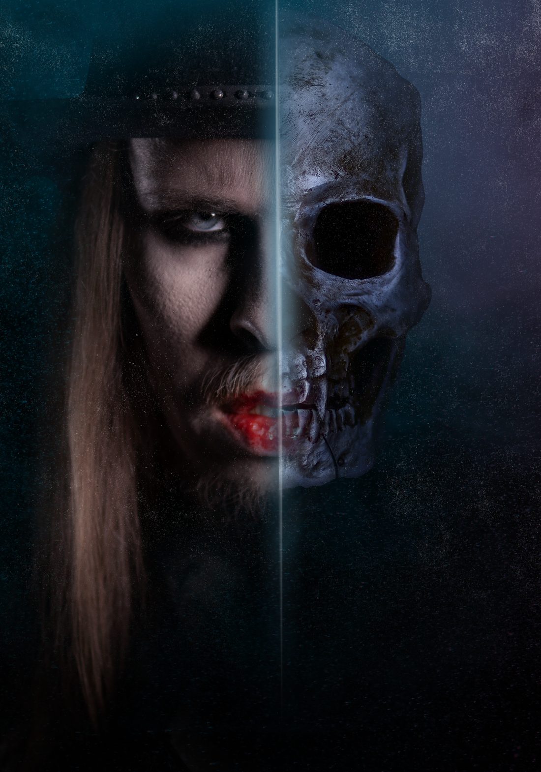 Half-face, half-skull portrait — The Psychic Vampire